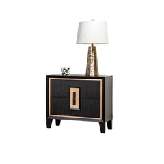 Modern Espresso Bedside Table Bedroom Furniture 1pc Nightstand Gold Accent Trim Wooden Finger Pull
