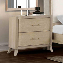 Transitional Style 1pc Nightstand Curved Edges USB Port French And English Dovetail Drawers Acrylic Handles Natural Oak Finish Bedroom Furniture