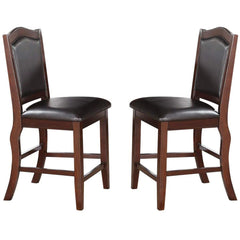 Dark Brown Wood Finish Set of 2 Counter Height Chairs Faux Leather Upholstery  Seat Back Kitchen Dining Room Chair