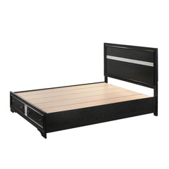 1pc King Platform Bed Storage Drawers Shimmering Silver Accent Black Silver Finish Solid Wood