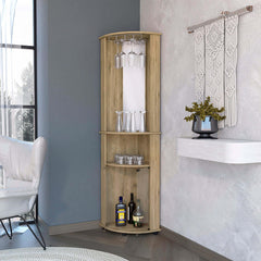 Pluto 2-Door 2-Shelf Corner Bar Cabinet with Glass Rack Macadamia