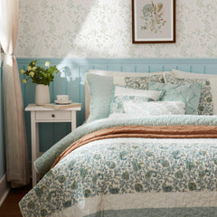 6 Piece Cotton Percale Quilt Set with Throw Pillows Aqua King/Cal King