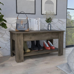 Aria Storage Table, One Extendable Table Shelf, Four Legs, Lower Shelf -Dark Brown