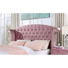 Glam Contemporary Pink Flannelette Upholstered 1pc Queen Size Bed Cabriole Legs Wingback Design Bedroom Furniture