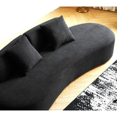 90" Curved Sofa with Throw Pillows, 4 Seater Luxury Velvet Couch with Half Moon Design and High-Density Foam, Ideal for Modern Living Room, Office & Apartment, Black