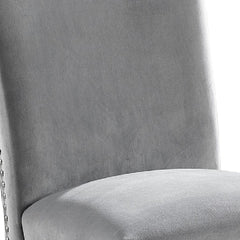 28 Inch Dining Side Chair Set of 2, Padded Gray Flannelette, Black Wood
