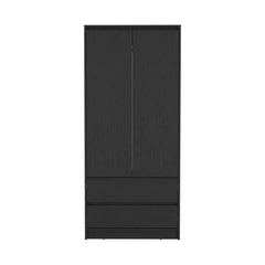 Aria 2 Drawers Armoire, Double Door, Hanging Rod -Black