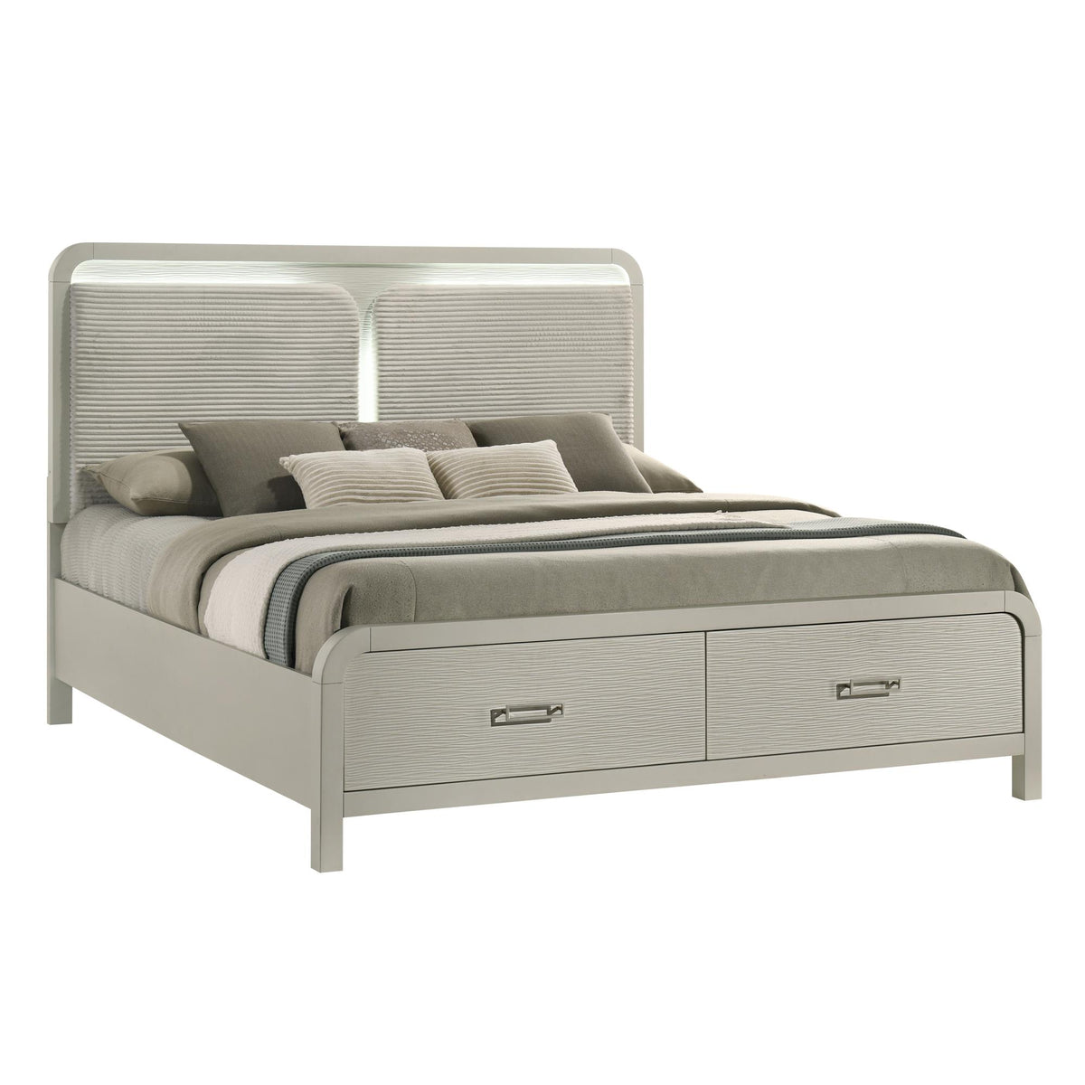 Lyric Contemporary King Bed Modern Storage Bed with Ball Bearing Glide Drawers in Beige