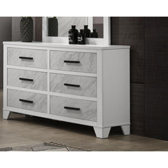 White Color 1pc Dresser Only Faux Marble Inset Black Bar Pulls Metal Center Glide Bedroom Engineered Wood English Dovetail
