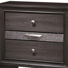 Armageddon Nightstand with 2 Drawers and 1 Jewelry Drawer, Gray and Silver