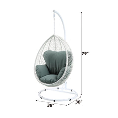 Camelot Green Fabric & White Wicker Hanging Chair
