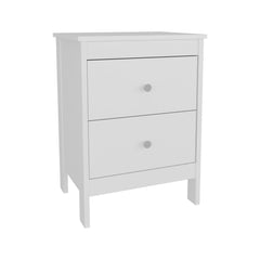 Jason Nightstand Two Drawer And Open Shelf, Modern Bedside Table, White