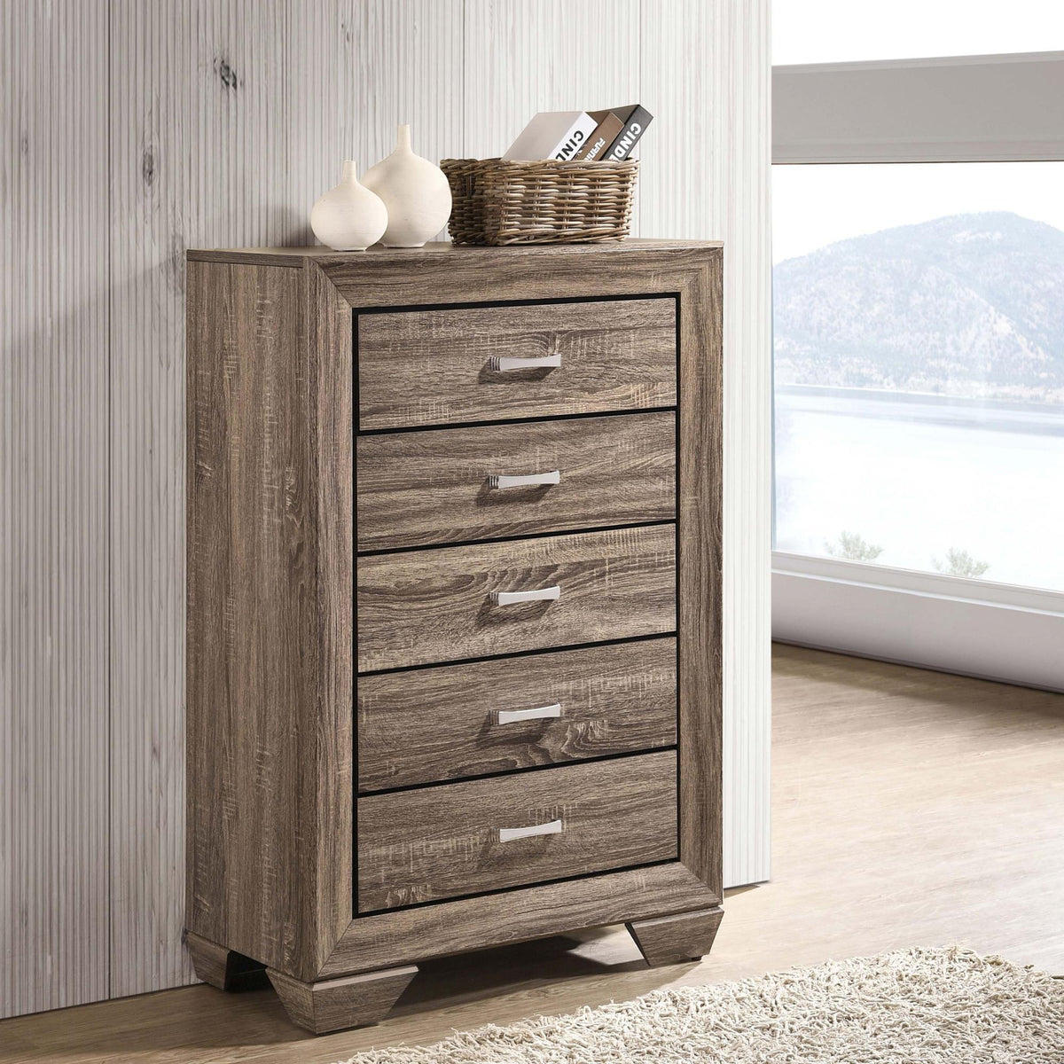 Aeneas Washed Taupe 5-drawer Bedroom Chest