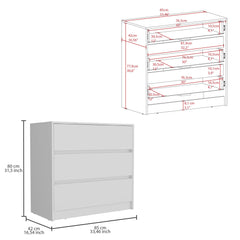 Aria Three Drawer Dresser, Pull Out Mechanism-White