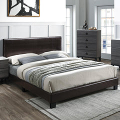 Modern Brown 1pc Full Size Bed Faux Leather Upholstered Bedframe Bedroom Furniture Adjustable Headboard
