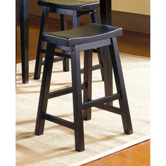 Black Finish 18-inch Height Saddle Seat Stools Set of 2pc Solid Wood Casual Dining Home Furniture