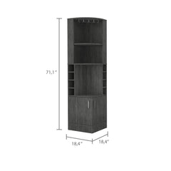 Story Corner Bar Cabinet, Eight Bottle Cubbies, Double Door, Two Open Shelves -Smokey Oak