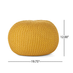 Poseidon Knitted Cotton Round Pouf, Yellow