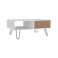 Jason 39" Wide Coffee Table with One Drawer, One Shelf, Rectangular, Living Room White - NAtural Oak