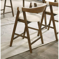 Mid-Century Modern 2pc Counter Stool Padded Seat And Back Curved Panel Back Walnut And Beige Finish