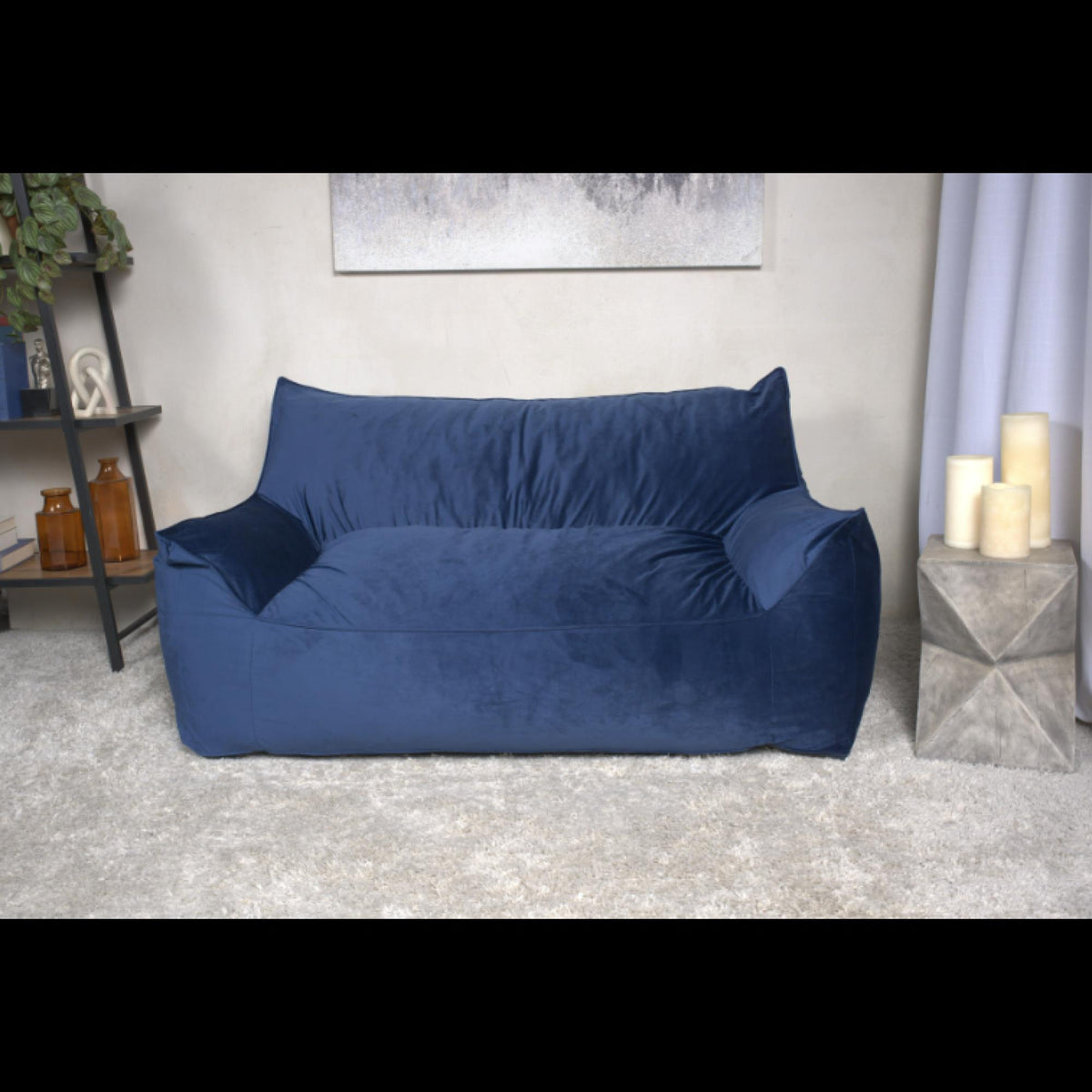 Aeneas Velveteen 2 Seater Oversized Bean Bag Chair with Armrests, Navy Blue
