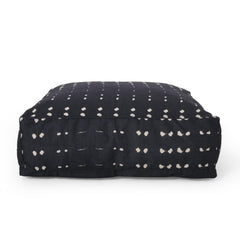 Asgard Fabric Square Pouf, Dark Blue and White