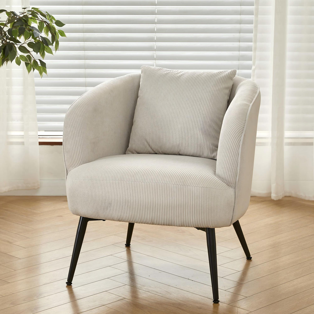 Velvet Accent Chair with Pillow, Modern Upholstered Armchair with Metal Legs, Comfy Barrel Chair for Living Room Bedroom