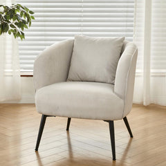 Velvet Accent Chair with Pillow, Modern Upholstered Armchair with Metal Legs, Comfy Barrel Chair for Living Room Bedroom