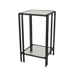 Fable Plant Stand Table, Black Metal, Square Mirrored Top, 22 Inch