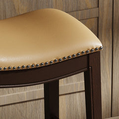 Sanctuary H Counter-Height Wood Barstool with Tan Faux-Leather Seat, 1PC