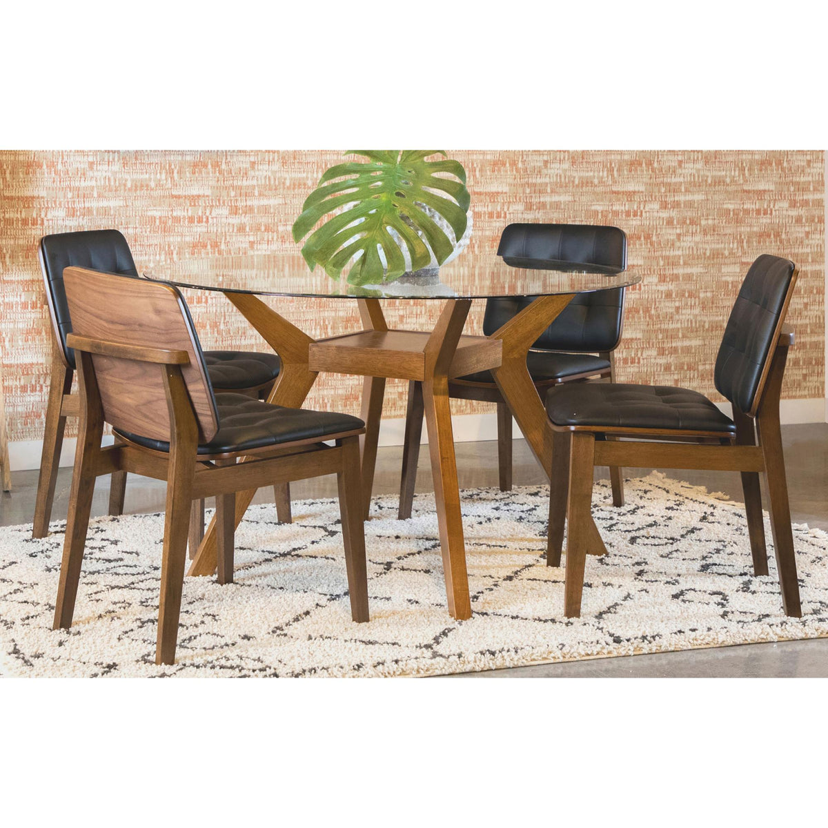 Museum Brown 5-piece Round Glass Top Dining Table Set