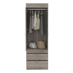 Rhea Armoire, Rod, Double Door, Two Drawers, Metal Handles Light Gray