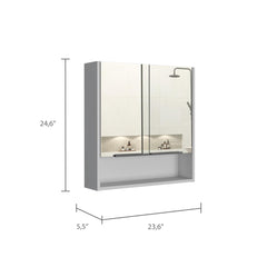 Saga Mirror Cabinet, Three Internal Shelves, One Open Shelf, Double Door Cabinet -White