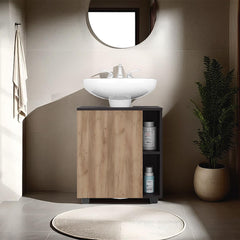 Planet Two Side Shelves Under Sink Cabinet with One Doors, Cut-Out Back, Compact 22 Freestanging Bathroom Storage