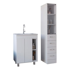 2 Piece Bathroom Set with Sink,  Acra Free Standing Vanity + Magna Linen Cabinet , White