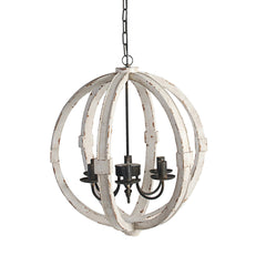 22 Inch 6 Light Wood Chandelier, Candelabra Style,Classic, White Finish