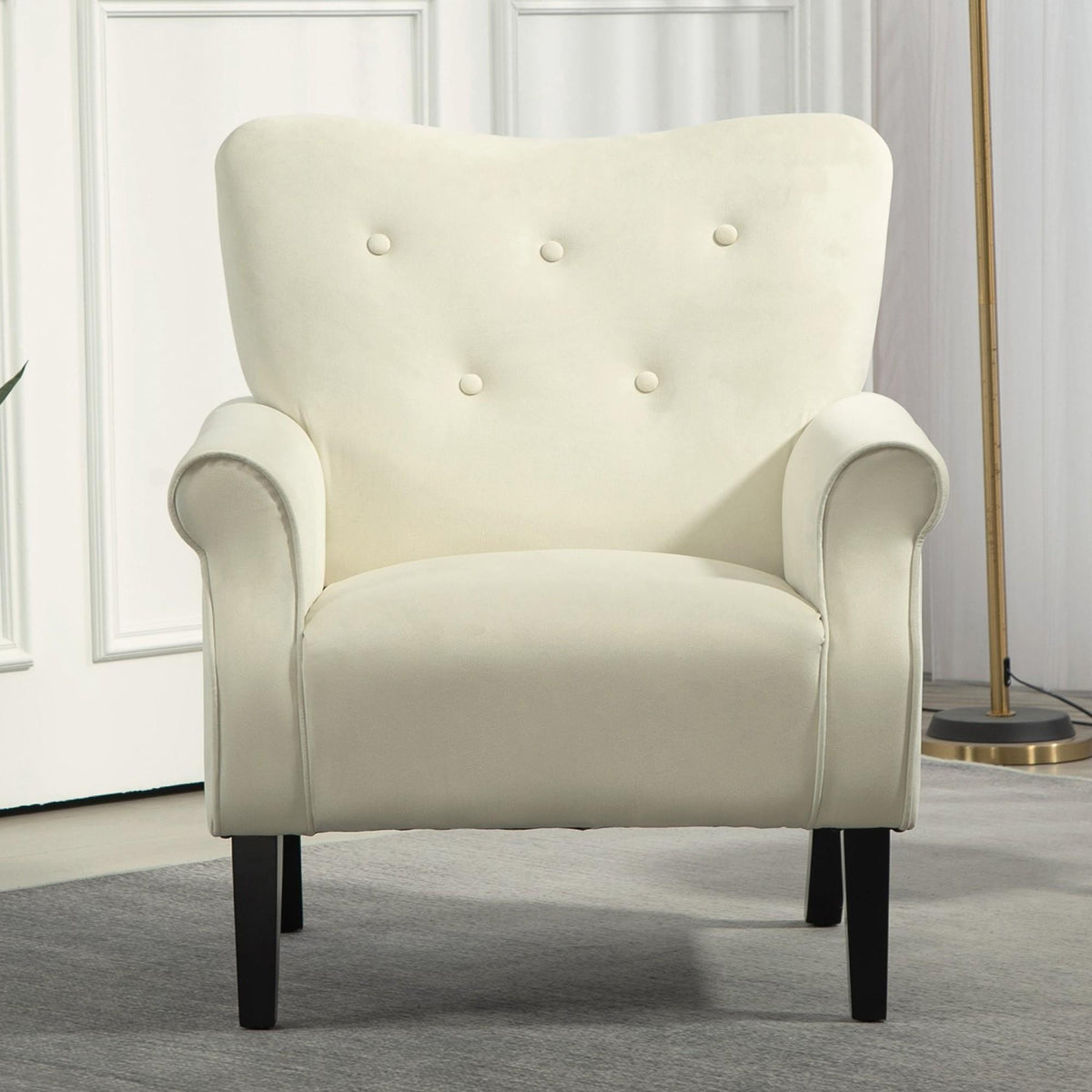 Mid-Century Modern Wingback Accent Chair, Upholstered Fabric Armchair with Sturdy Wood Legs, High-Back Padded Club Chair for Living Room Bedroom Office