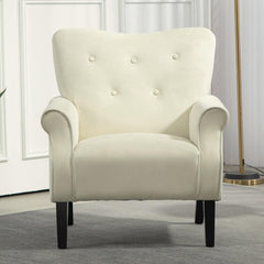 Mid-Century Modern Wingback Accent Chair, Upholstered Fabric Armchair with Sturdy Wood Legs, High-Back Padded Club Chair for Living Room Bedroom Office