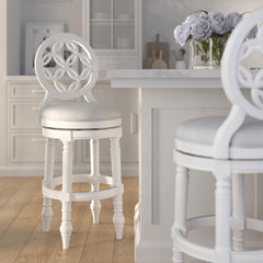 31" Wood Bar Stool with Back and Swivel Upholstered Seat, Farmhouse White, 1PC