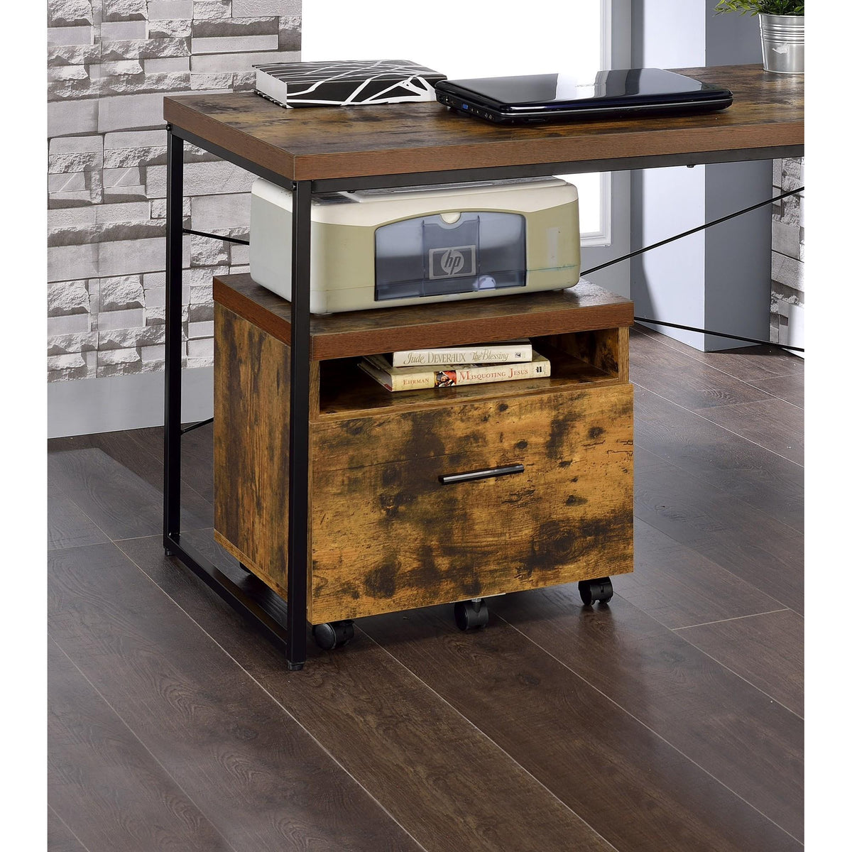 Museum Weathered Oak & Black Finish File Cabinet