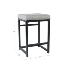 Cosmos Back Metal Counter Stool with Fabric Upholstered Padded Seat, Gray and Black