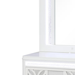 Hades Modern Style Nightstand With Mirror Top made with wood frame and LED in White (Includes Mirror and Nightstand)