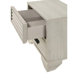 1pc Contemporary 2-Drawer Louvered Design Nightstand Finger Pull Hardware Bedroom Wooden Furniture Beige Finish