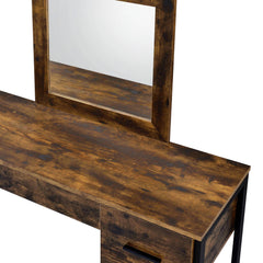 Sun Rustic Oak & Black Finish Vanity Desk & Mirror