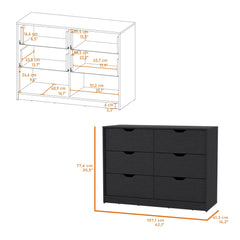 Utopia 4 Drawers Double Dresser with 2 pull down Cabinets Black