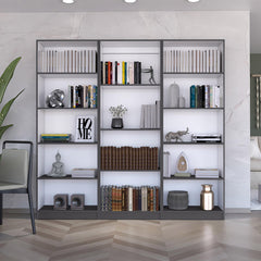 Crown 3 Piece Home Bookcase set, 74" Wide with 14 Shelves , Living Room Set Set Matt Gray - White