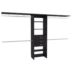 Clytemnestra 69"W - 118"W Drawers Closet System, Five Shelves, Four Hanging Rods, Three Drawers Black Wengue