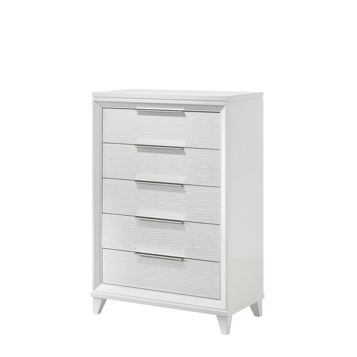 Contemporary White Textured Finish 5-Drawer Storage Tall Chest Wooden Solid Wood Bedroom Furniture