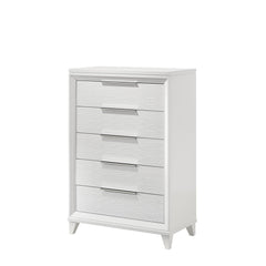 Contemporary White Textured Finish 5-Drawer Storage Tall Chest Wooden Solid Wood Bedroom Furniture