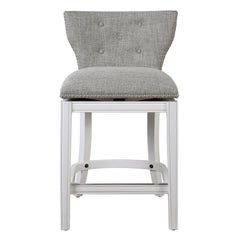 26" Upholstered Counter-Height Swivel Bar Stool with Back, White with Gray Upholstery, 1PC